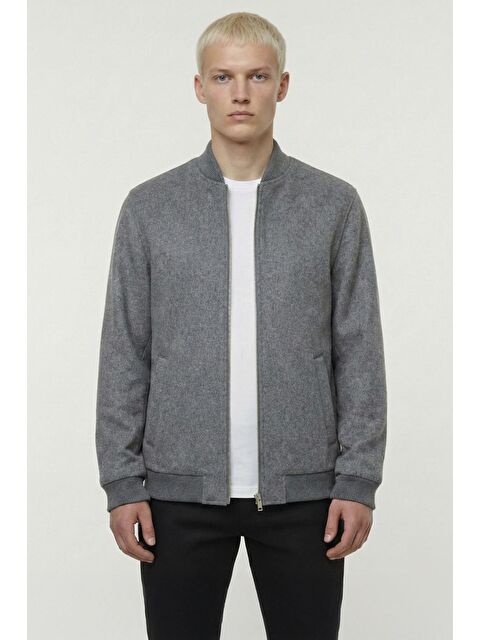 Sabri Özel Giotelli Gri Regular Fit Yünlü Bomber Yaka Kaşe Erkek Mont - S000524383-20600