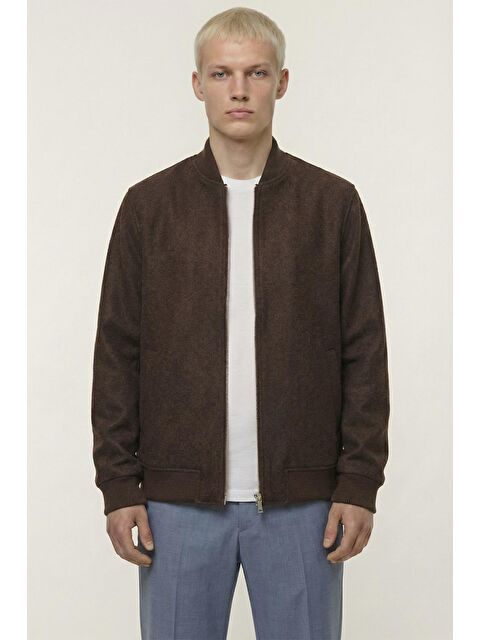 Sabri Özel Giotelli Kahve Regular Fit Yünlü Bomber Yaka Kaşe Erkek Mont - S000524384-19413