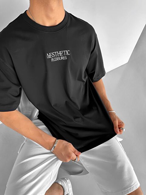 Abluka Online Erkek Oversize Dokulu Sırt Baskılı %100 Pamuk Tişört Siyah - S000236505-19351