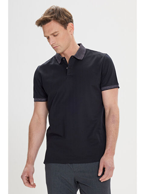 Altınyıldız Classics Erkek Siyah-Antrasit Slim Fit Dar Kesim %100 Pamuk Jakarlı Polo Yaka Tişört