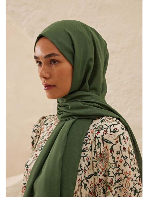 Fresh Scarfs İnce Pamuk Vual Şal Koyu Yeşil - S000420394-19416