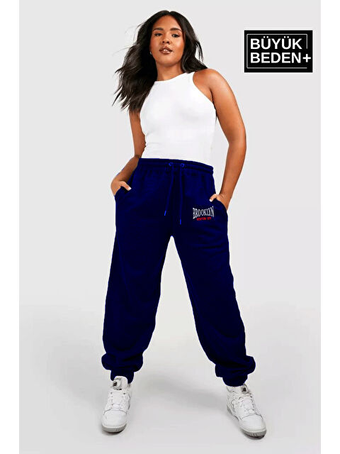 Süperlife Kadın Büyük Beden Paça Lastikli Buyuk Brooklyn Baskılı İnce Eşofman Altı SPR24BEAK49 - S000351745-21164