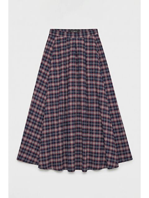 It's Basic Kadın Lacivert Ekose s6-17 Maxi Boy Yırtmaç Detaylı Pamuk Pamuk Etek - S000523425-21164