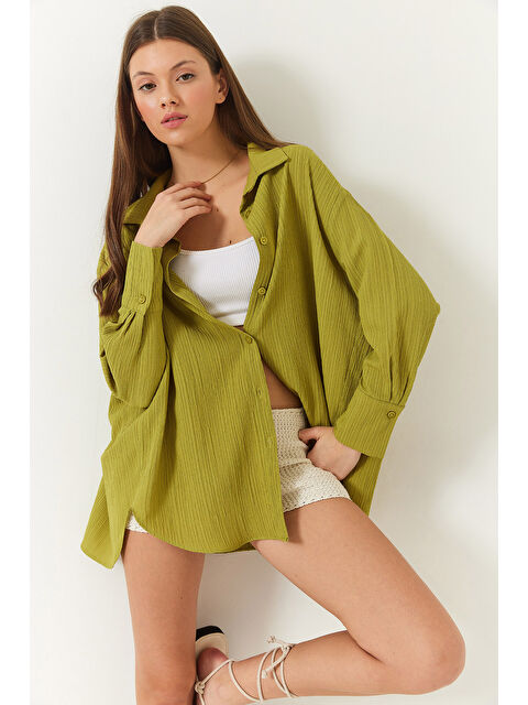 SHADE Kadın Düşük Omuz Oversize Basic Bürümcük Gömlek - S000376697-1091