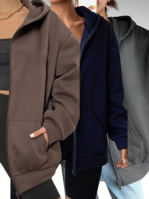 Trendseninle 3Lü Set Kahve Laci Füme Pamuklu Hırka - S000485202-23173