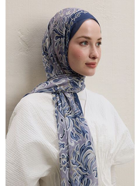 Fresh Scarfs Laura Desen İpek Krep Şal Lavanta - S000420434-475