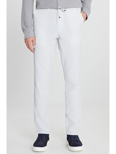 Altınyıldız Classics Erkek Gri Slim Fit Beli Bağlamalı Gofre Desenli Yan Cepli Casual Pantolon