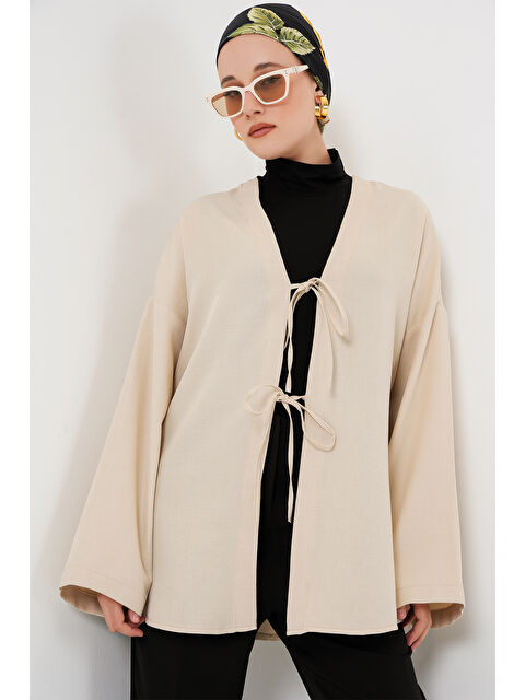 Bigdart Keten Tesettür Kimono 5968 - Krem - S000380182-19966