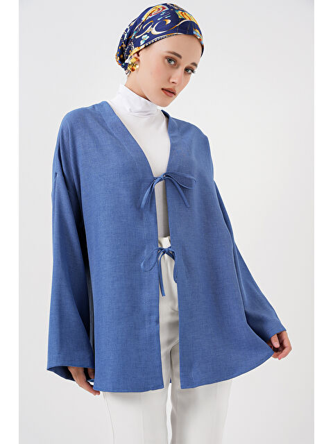 Bigdart Keten Tesettür Kimono 5968 - İndigo - S000380182-23093