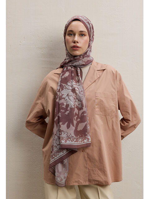 Fresh Scarfs Leone Desen İpek Krep Şal Gülkurusu - S000420489-20028