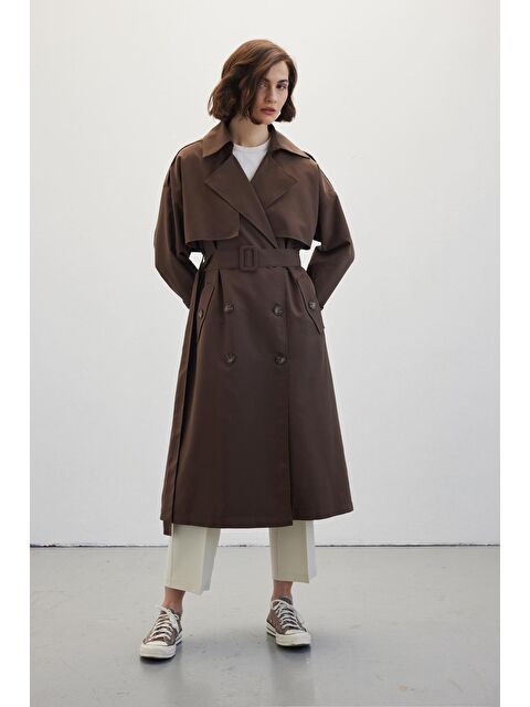 Manuka Düğmeli Kruvaze Trençkot Acı Kahve - S000166219-19413