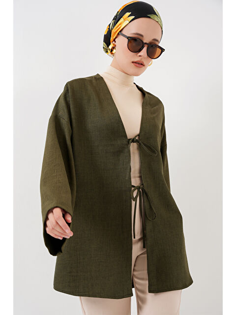 Bigdart Keten Tesettür Kimono 5968 - Haki - S000380182-18547