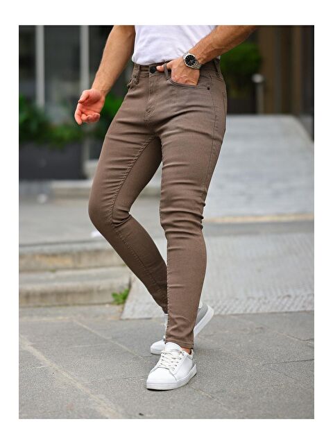 Comstar Erkek Jeans Slim Fit Elastanlı Denim Kahve Jean Pantolon