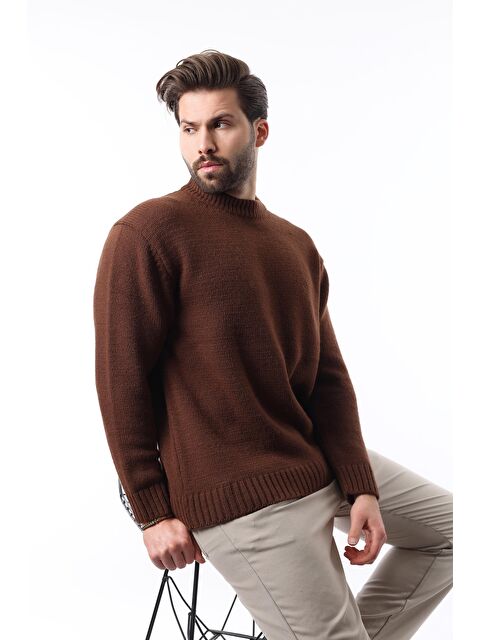 Madmext Kahverengi Bisiklet Yaka Overfit Erkek Triko Kazak E7402 - S000436677-19413