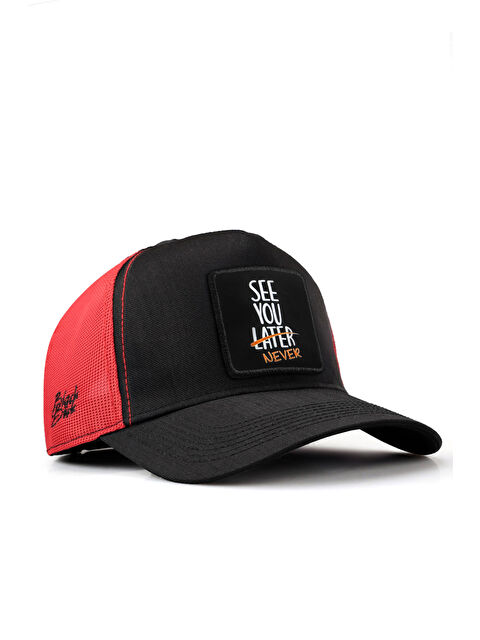 BlackBörk See You Later Never Logolu Cordura Siyah-Kırmızı Trucker Şapka