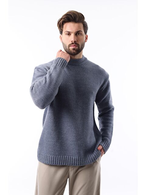 Madmext İndigo Bisiklet Yaka Overfit Erkek Triko Kazak E7402 - S000436677-23093