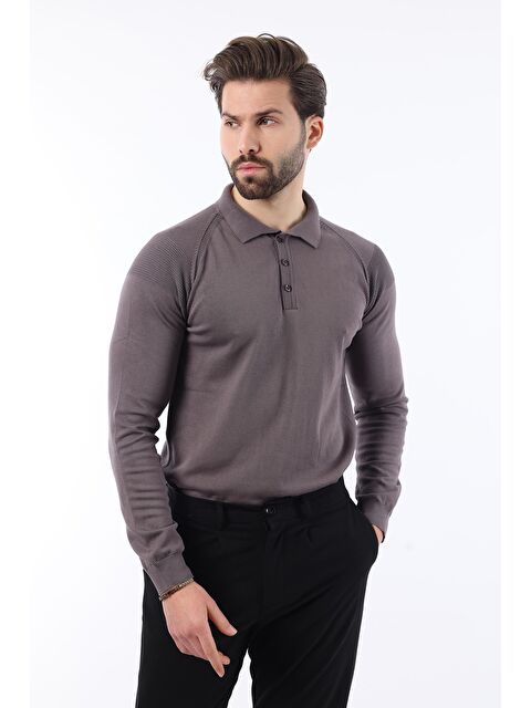 Madmext Koyu Gri Polo Yaka Dokulu Uzun Kollu Kazak E7264 - S000296930-29351
