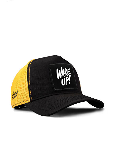 BlackBörk Wake Up Logolu Cordura Siyah-Sarı Trucker Şapka