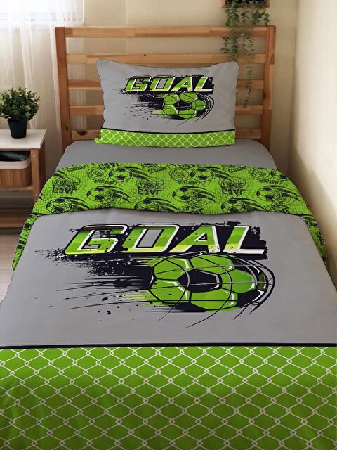 Evmila Çift Taraflı Futbol Desenli Çarşafsız 2'li Takım Baskılı Tek Kişilik Nevresim Takımı 160x220 Cm - S000123865-23173
