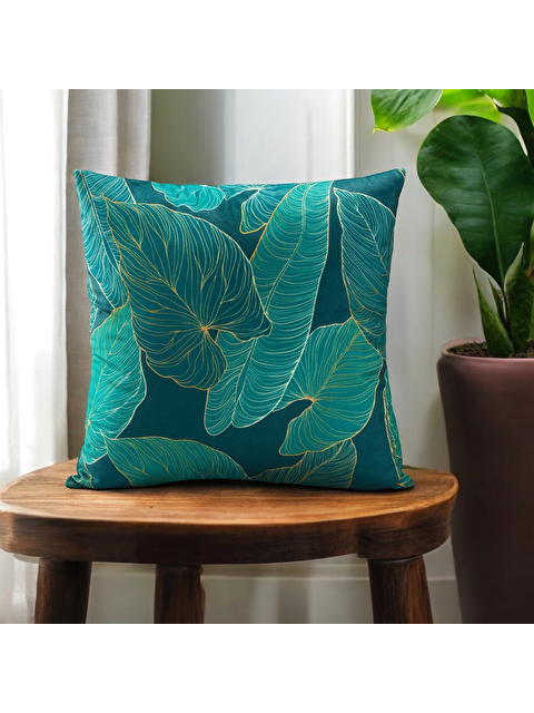 Asdiva Yeşil Yapraklı  Dekoratif Kırlent Kılıfı 43x43 - S000361672-19416