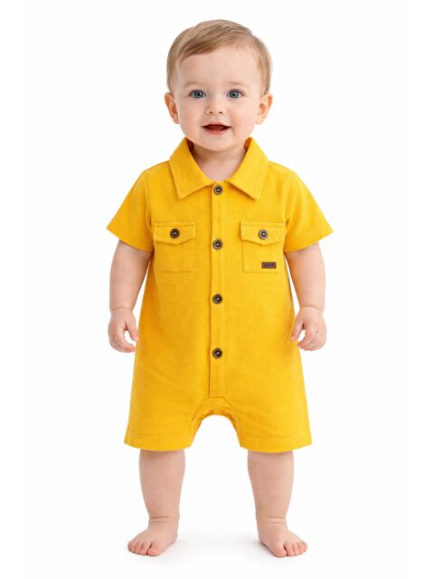 Kidex's Erkek Bebek Düğmeli Yakalı Tulum %100 Pamuk Bebek Tulum