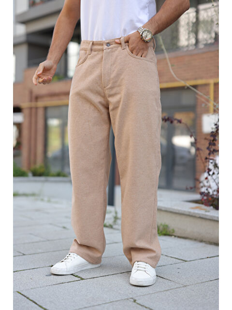 Comstar Erkek Yüksek Bel Bol Paça Günlük S.Kahve Baggy Pantolon