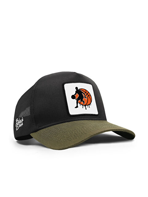 BlackBörk Basketbol Logolu Cordura Haki-Siyah Trucker Şapka