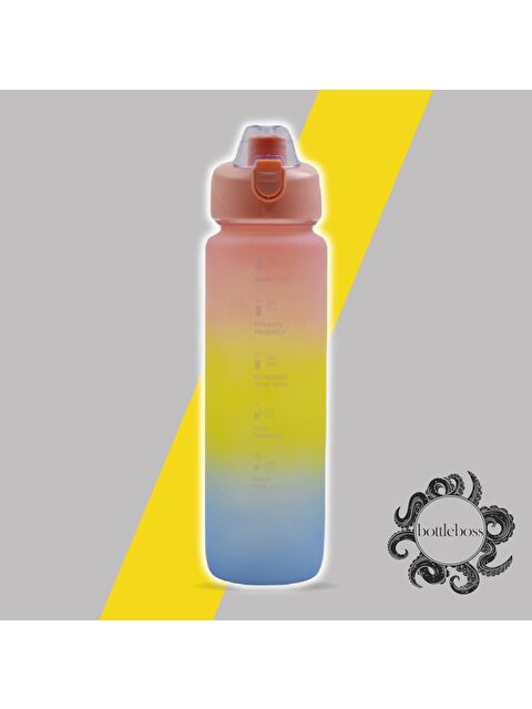 Bottle Boss Pastel Renk Geçişli Sızdırmaz Kapak Motivasyon Matarası 1100 Ml Sticker HEDİYELİ Pembe - S000078731-20024