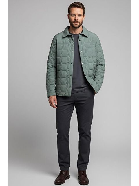 Sabri Özel Giotelli Yeşil Regular Fit Gömlek Yaka Desenli Mont Ceket - S000524388-19416