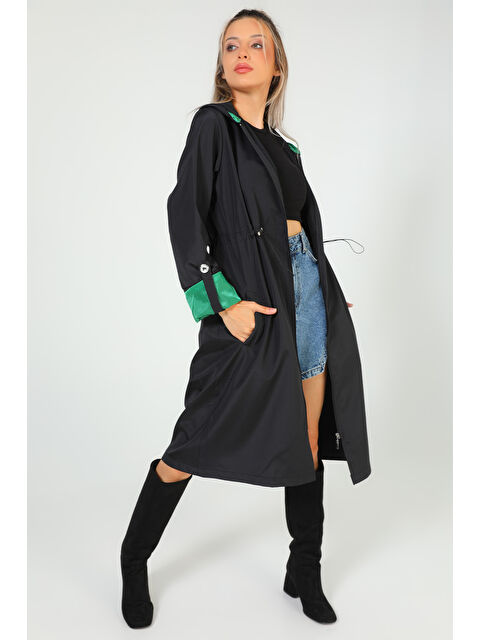 Gülseli Kadın Kapüşonlu Bel Lastikli Uzun Trençkot - S000300461-37449