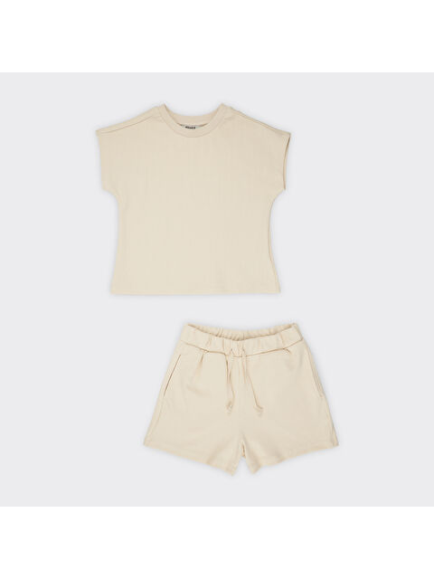 Panço Kız Çocuk Özel Dokulu Kumaşlı Şortlu Takım - S000265483-19928