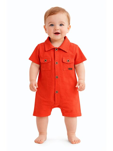 Kidex's Erkek Bebek Düğmeli Yakalı Tulum %100 Pamuk Bebek Tulum