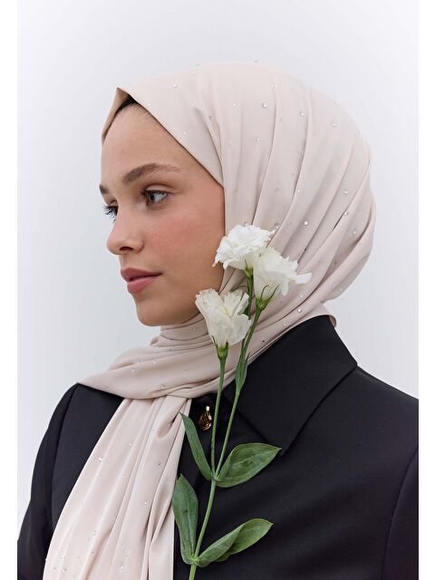 Fresh Scarfs Strass Taşlı İpeksi Şal Bej - S000420426-19928