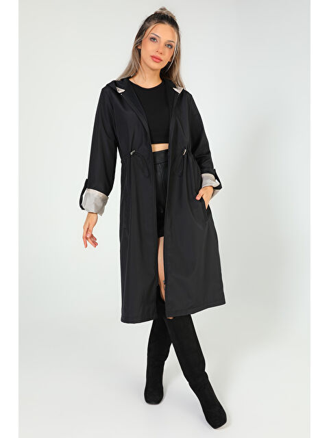 Gülseli Kadın Kapüşonlu Bel Lastikli Uzun Trençkot - S000300461-37423