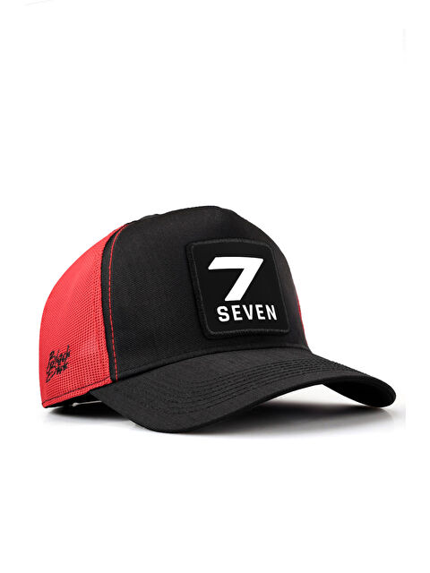 BlackBörk 7 Numara Logolu Cordura Siyah-Kırmızı Trucker Şapka