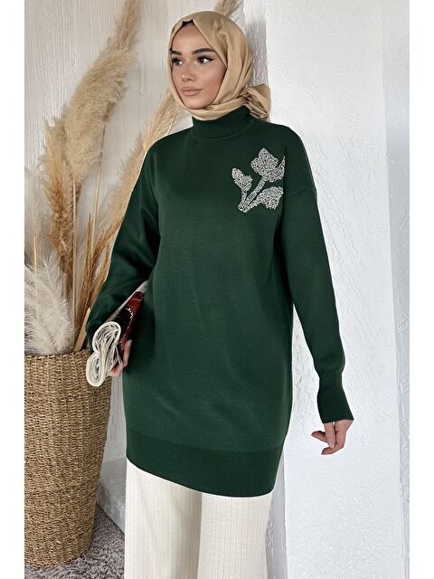 Julude Gülseli Taş İşlemeli Tesettür Triko Tunik - S000517556-18709