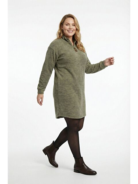 Stil Diva Büyük Beden Yumoş Dokulu Yeşil Midi Elbise 106-36 - S000501804-18194