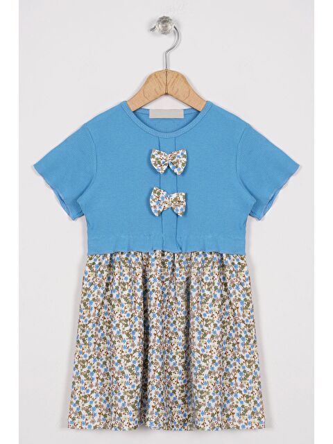 Zepkids Önü Patlı Çiçek Desenli Bebek Mavisi Renk Kız Çocuk Elbise - S000356703-3642