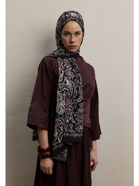 Fresh Scarfs Laura Desen İpek Krep Şal Bordo - S000420434-19951