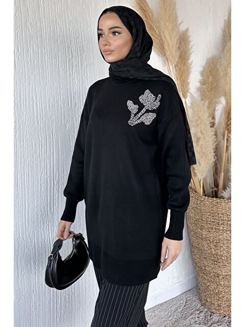 Julude Gülseli Taş İşlemeli Tesettür Triko Tunik - S000517556-19351