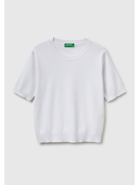 United Colors Of Benetton Kadın Beyaz %100 Pamuk Kısa Kollu Regular Fit Bisiklet Yaka Tişört
