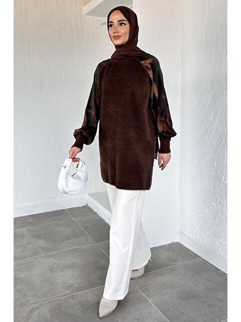 Julude Gülseli Kol Desenli İpek Kübra Kumaş Tesettür Triko Tunik - S000517558-19413