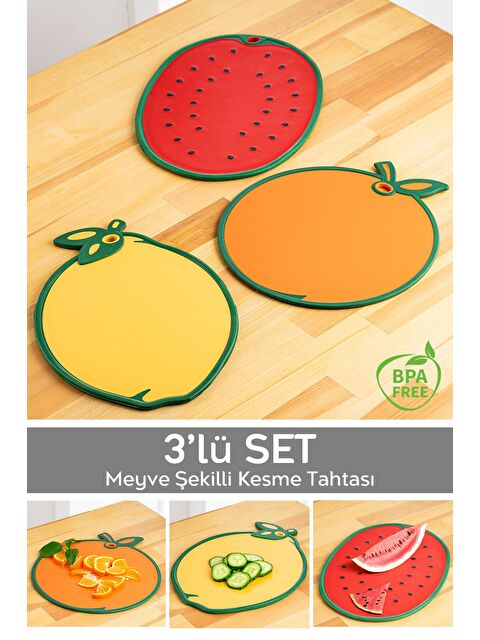 Meleni Home 3 Parça Kesme Doğrama Tahtası Seti Meyve Şekilli Kesme Tahtası Kesim Tahtası Seti 3'lü Set - S000385445-23173