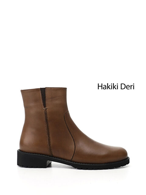 GÖNDERİ(R) Kadın KOYU VİZON Fermuarlı Kauçuk Taban Hakiki Deri Bot - S000493480-9561