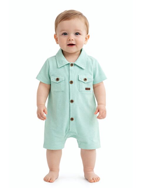 Kidex's Erkek Bebek Düğmeli Yakalı Tulum %100 Pamuk Bebek Tulum