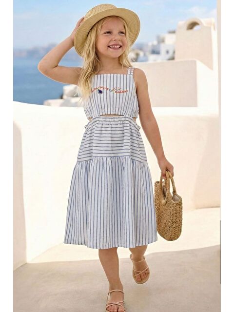 ZEYLAND Kız Çocuk Nakış Detaylı Askılı Elbise - Mavi - S000532942-17234