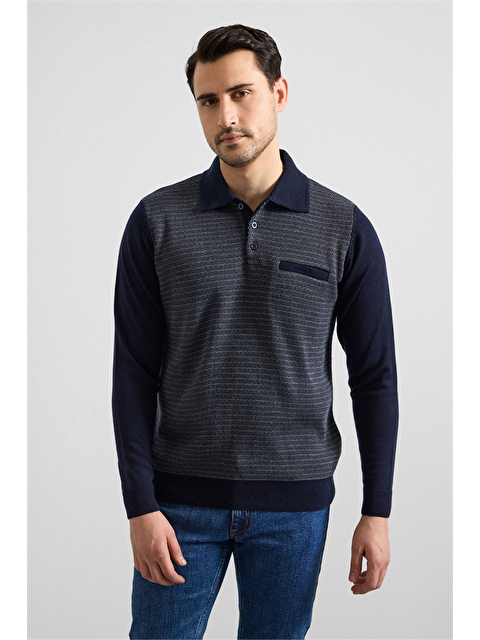 Süvari Lacivert Regular Fermuarlı Polo Yaka Kazak