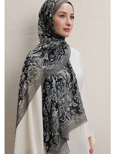 Fresh Scarfs Laura Desen İpek Krep Şal Siyah - S000420434-19351
