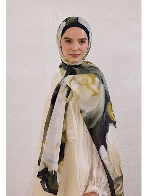 Fresh Scarfs Gardenıa Desen Rami Şal Siyah - S000420428-19351