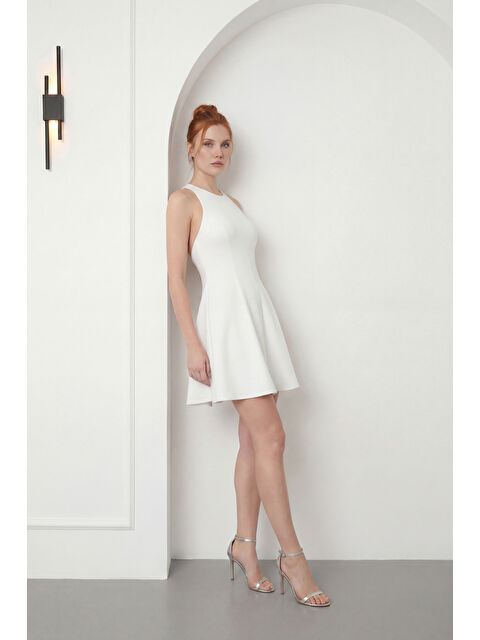Lafaba Kadın Ekru Halter Yaka Mini Mezuniyet Abiye Elbise - S000523433-19965